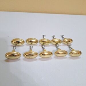 Vintage Brass Oval Cabinet Drawer Knobs Pulls Lot of 10 Gold Tone Hardware 1.5"